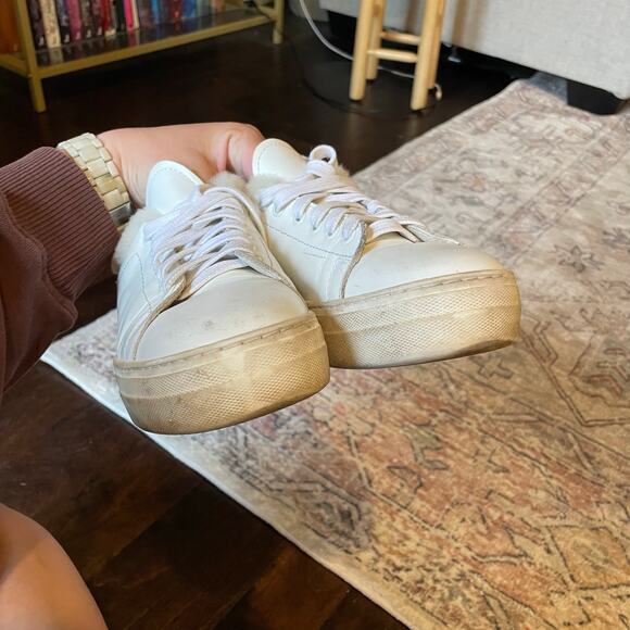 Maje White Leather Platform Sneakers Sheepskin Lined Shoes EU 38 Preppy GUC - Picture 8 of 10